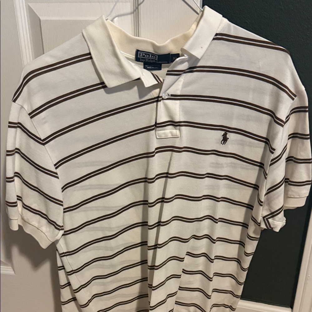 Polo by Ralph Lauren Men's Cream and Brown Striped Polo